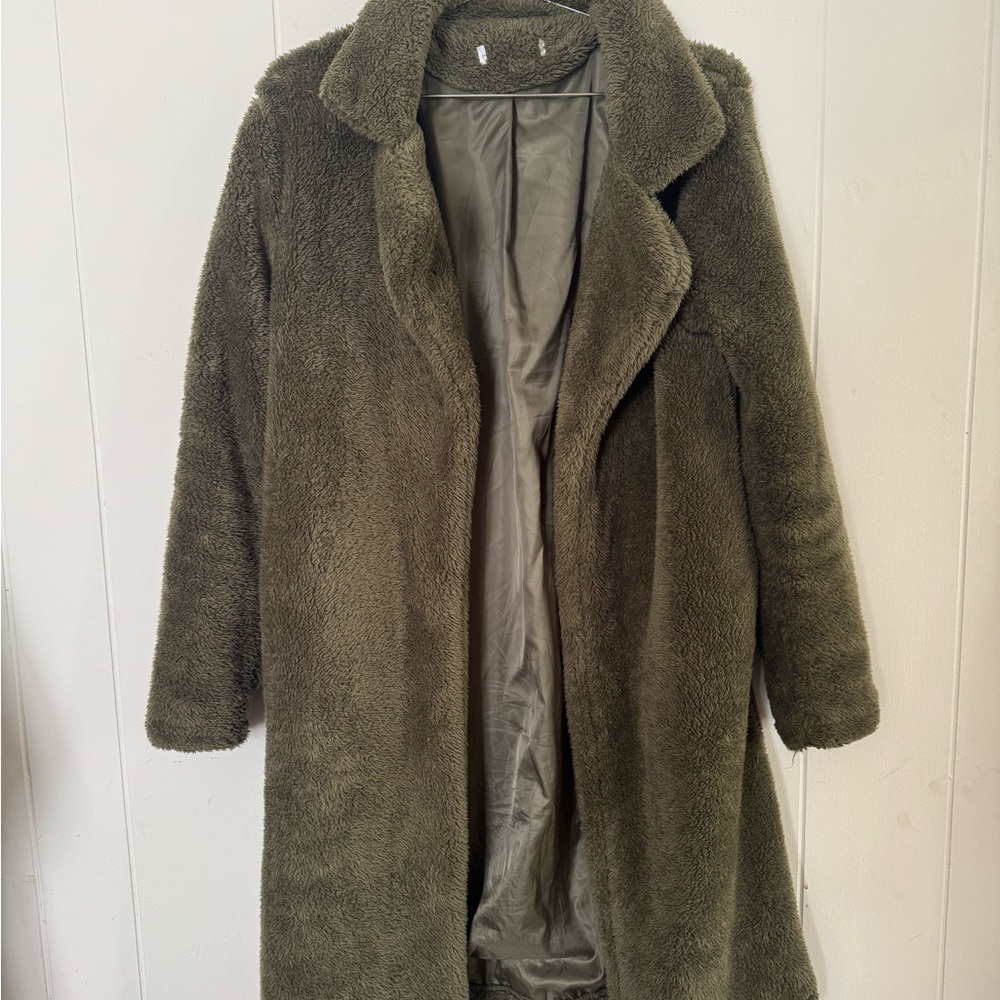 Women’s Fuzzy Fleece Lapel Open Front Long Cardigan Coat